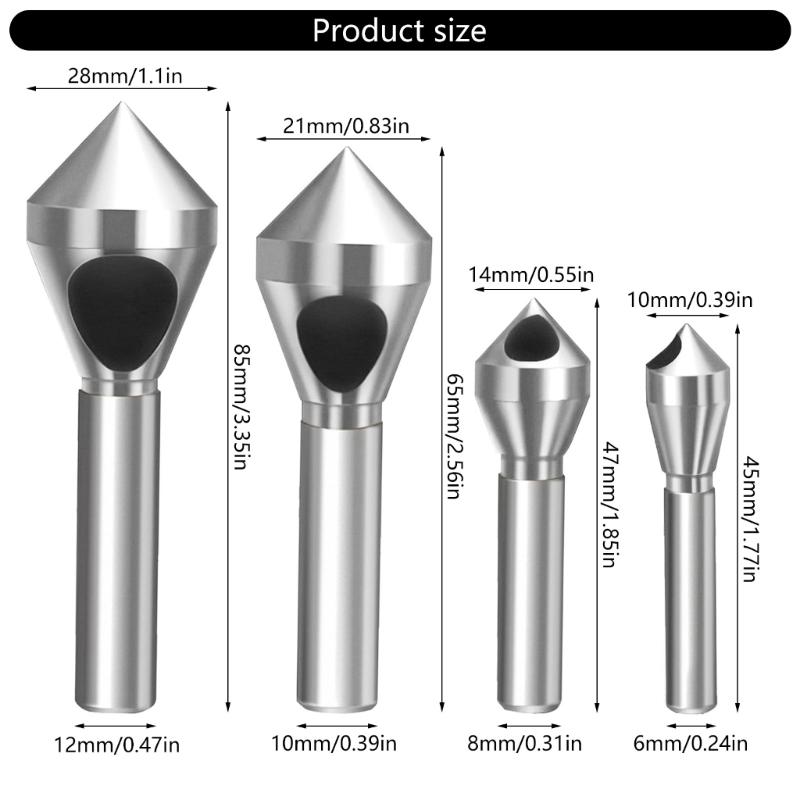 4pcs High Speed Steel Chamfer Tool Drill Bit Coated For Accuracy Countersinking In Metalworking & Carpentry