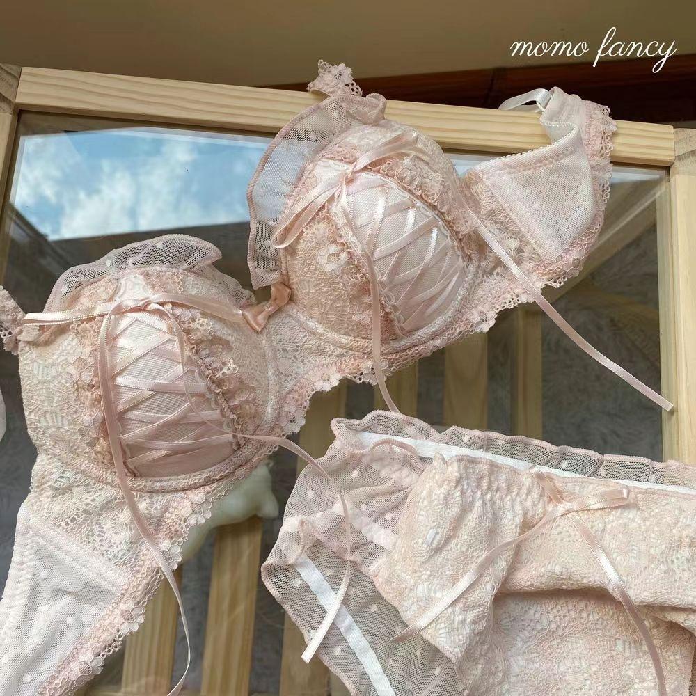 Japanese Underwear Women's Small Breasts Gather Without Steel Rims, Sexy Lace Bras, Anti-sagging Adjustment Girl Bra Set