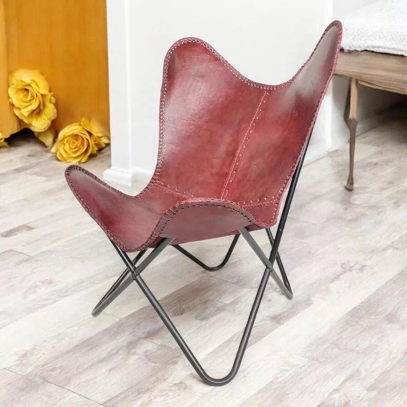 Vintage Lounge Accent Relax Arm Chair Folding Leather Butterfly Chair Retro