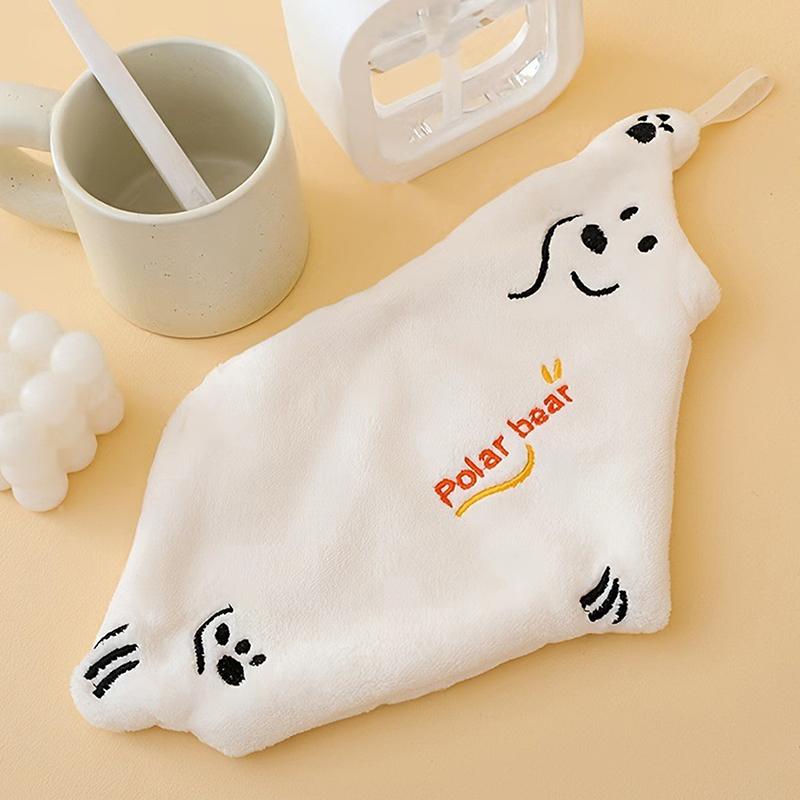 1Pcs Durable Cute Cartoon Shaped Hand Wipe Polar Bear Quick Dry Hanging Towel Kitchen Household Handkerchief Coral Velvet Towel белый