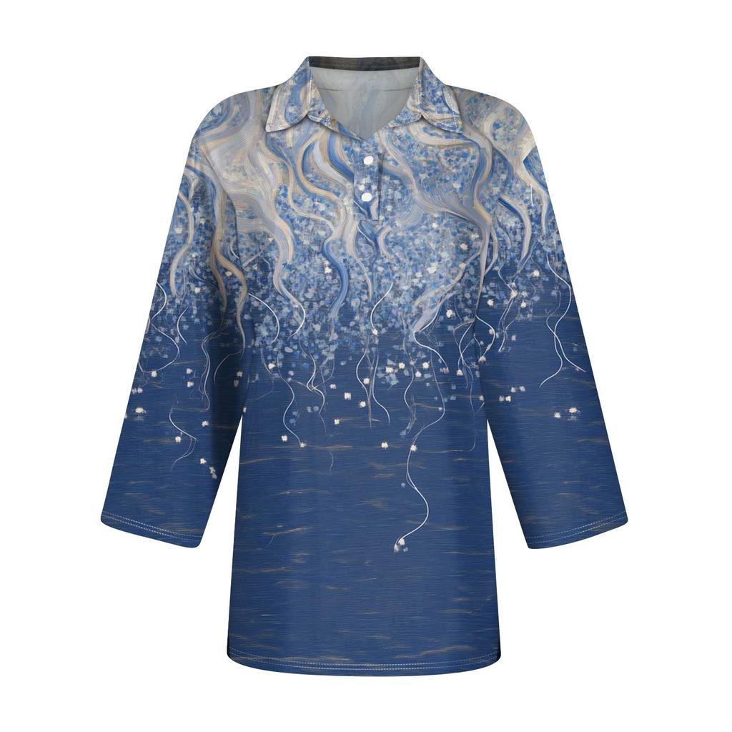 Women's Fashion Casual Lapel Short Sleeve Printed Shirt Women's Button Up Tops