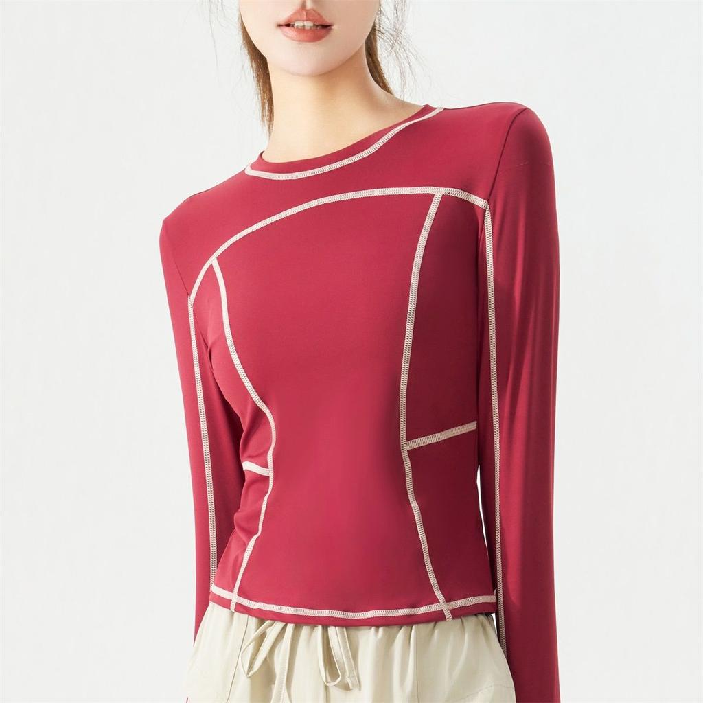 Spring Autumn New Round Neck Long Sleeve Fashion Women High Street Casual Contrast Color Pullovers Quick Drying Tops