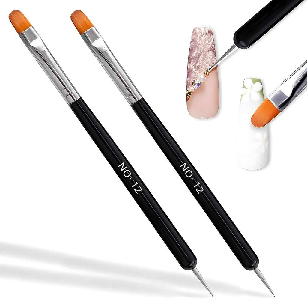 2 PCS French Brush for Nails with Dotting Tool, 2 Way French Nail Manicure Brush Size #12