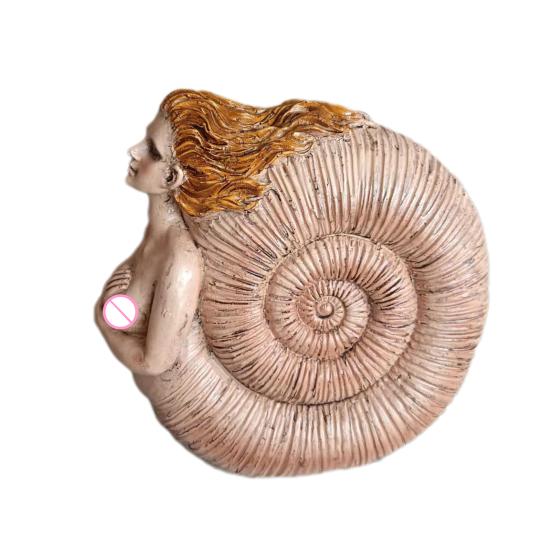 Retro Conch Girl Figurine Sea Snail Women Statue Sculpture Indoor