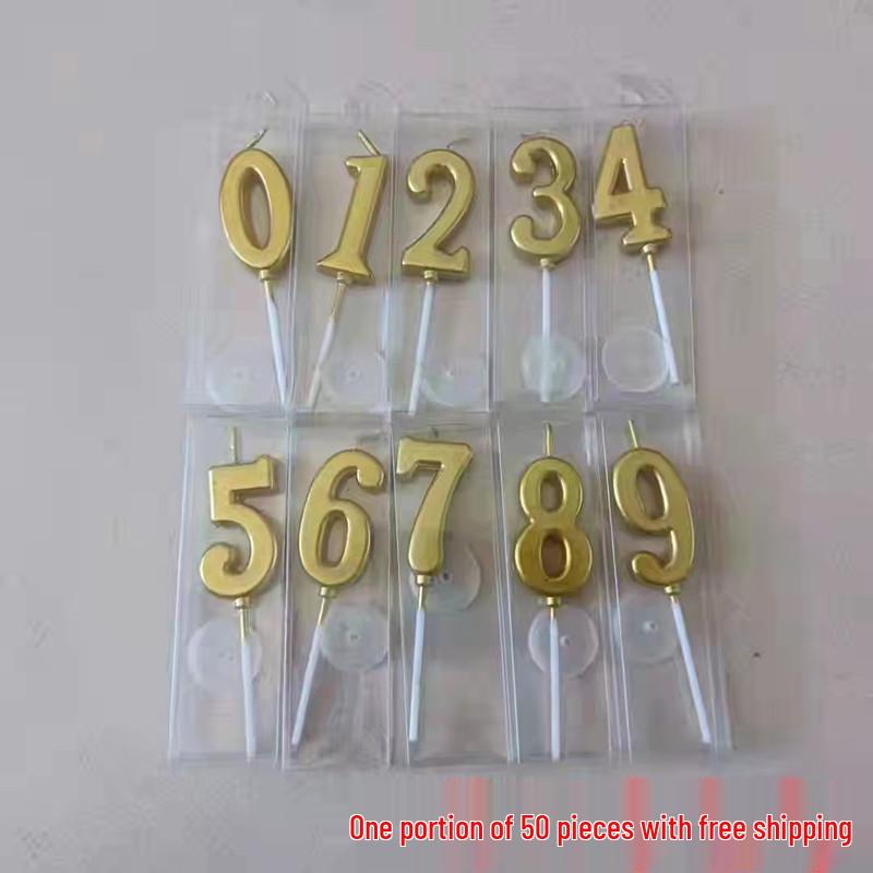 Gold-Plated Number Candle Set (50 Pieces) - Free Shipping, One-Year-Old Birthday Cake Decorations