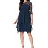 Spring/Summer 2026 Elegant Lace Patchwork Chiffon Dress with Three-Quarter Sleeves