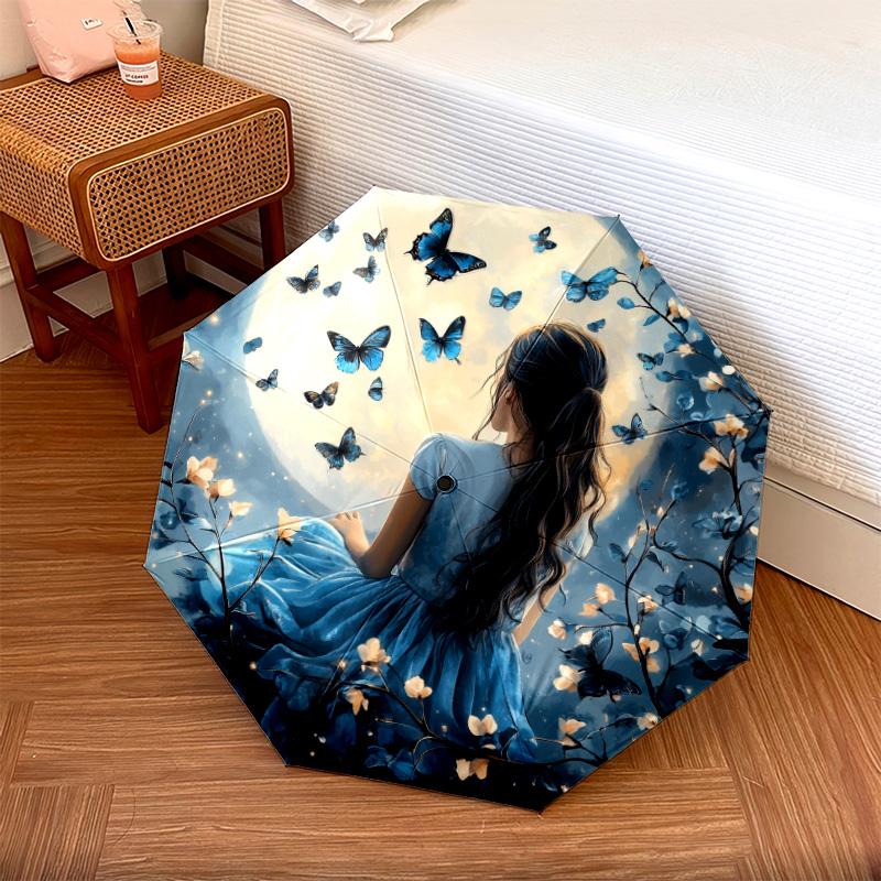 0106 Flower Maiden  pattern, automatic folding umbrella, portable and foldable design, 8 ribs, a Christmas or birthday gift.