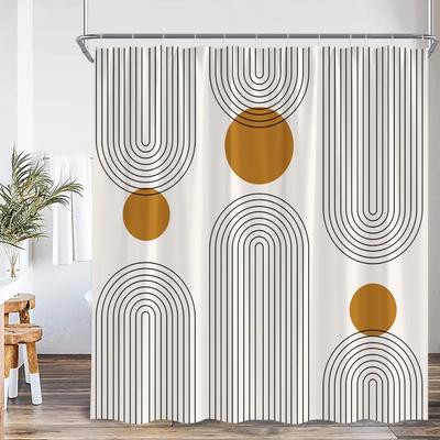 Cortina de Ducha con Tema de Hoja de Arte Lineal Minimalista Nórdico, Cortina Decorativa para Baño, Cortina de Poliéster Estampada para el Hogar con Ganchos