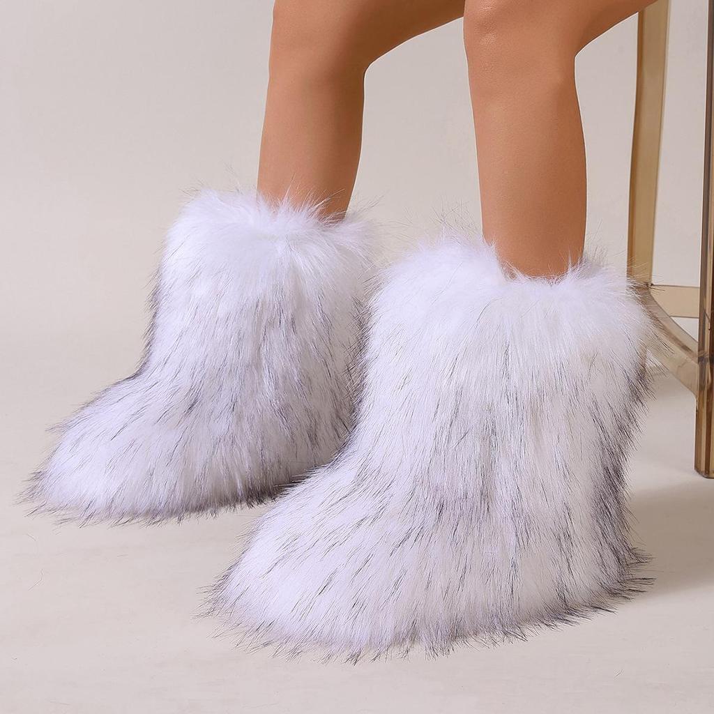 Y2K Fashion Warm Mid-Calf Snow Boots for Women, Plus Velvet, Flat Bottom, Furry and Outdoor-Ready