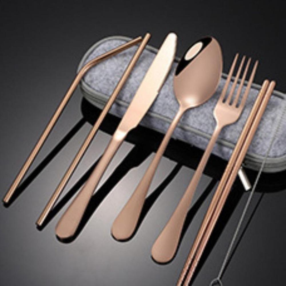 1Set Portable Travel Reusable Flatware Silverware, Stainless Steel Travel Flatware