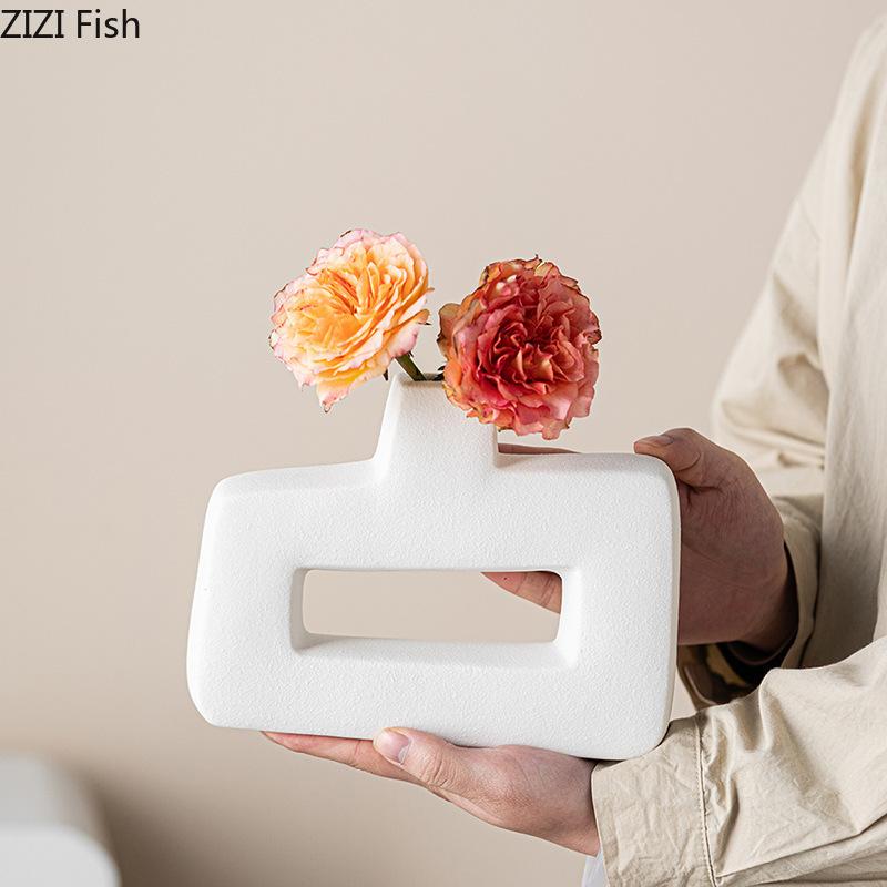 Creative Geometric Ceramic Vase Plant Pots Table Decoration Flowers Arrangement Floral Vases Modern Home Decor Accessories