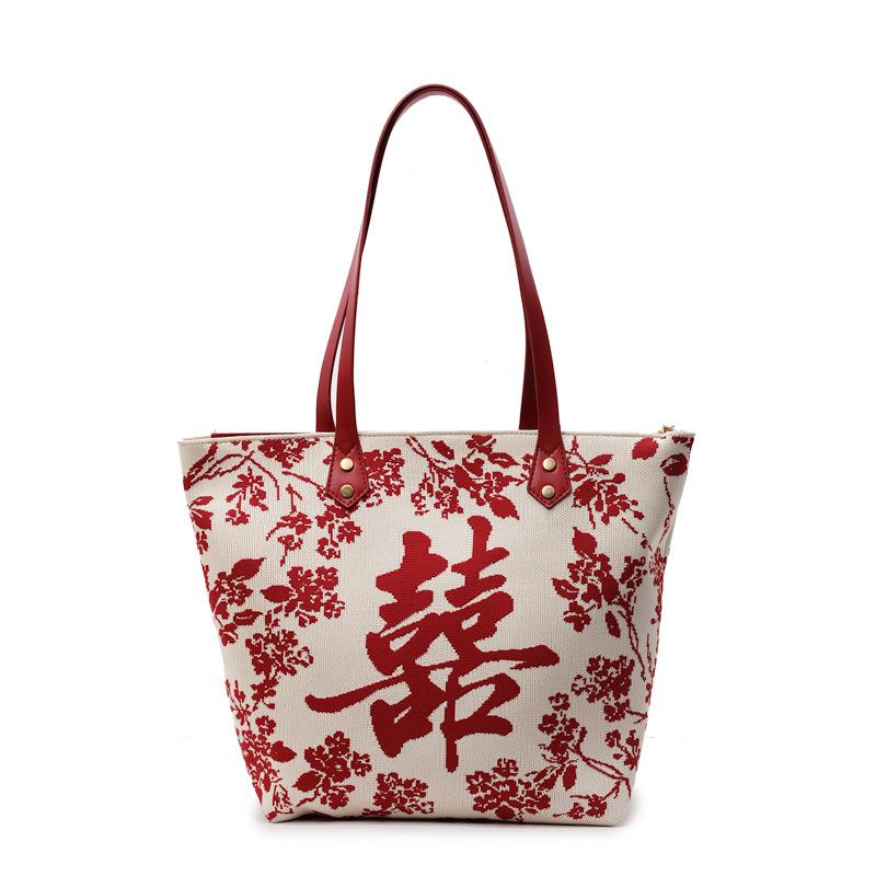 Bag 2025 New Cloth Bag Red Xi Shoulder Large Capacity Tote Wedding Bridal Bag
