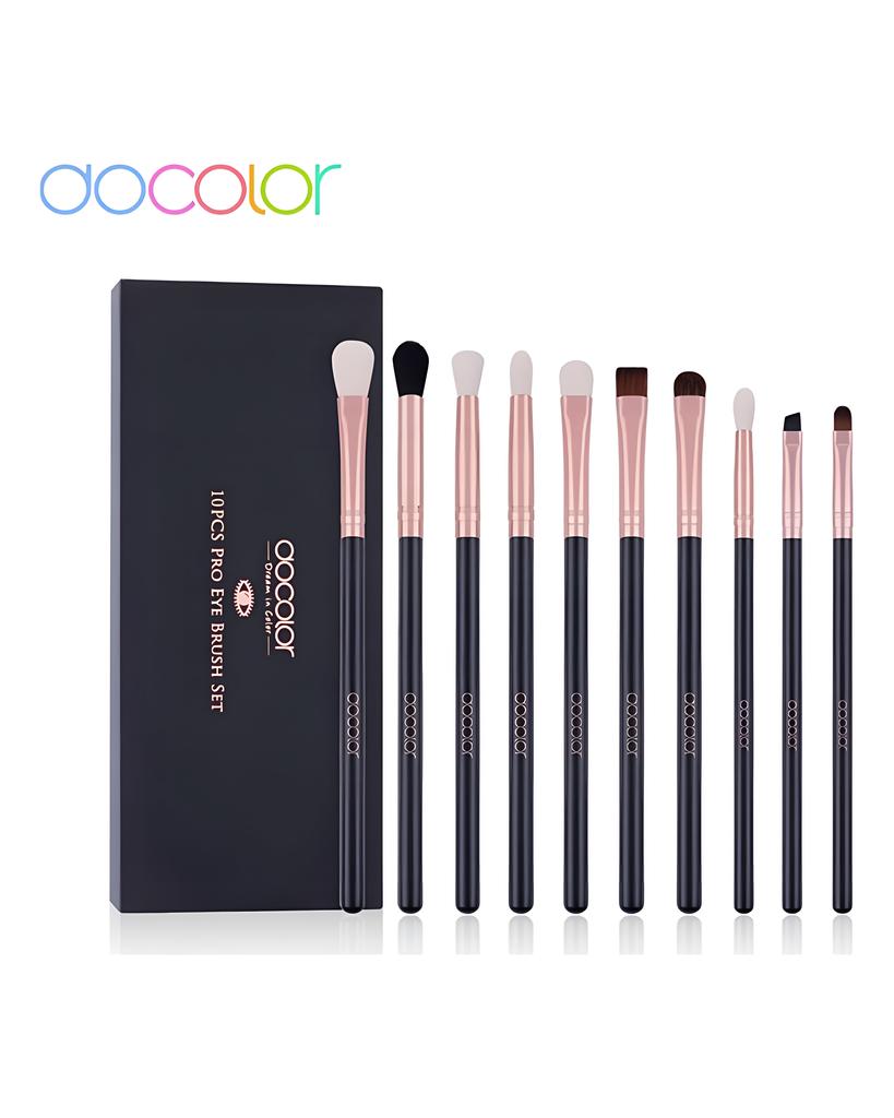 Docolor 10pcs Eyeshaow Make Up Brushes Set Rose Gold Eye Shadow Blending Make Up Brushes Soft Synthetic Hair For Women Beauty