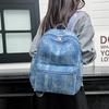 Schoolbag Middle school student schoolbag women's large-capacity new fashion retro denim highlight backpack Japanese leisure travel backpack