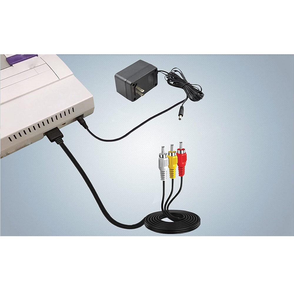 AV RCA Audio+AC Cable Power Supply Adapter Cord For Super Nintendo SNES Game