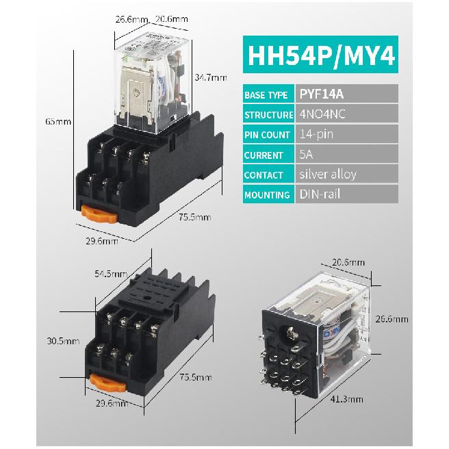 Relay MY4P HH54P MY4NJ Coil General DPDT Micro Mini Electromagnetic Relay Switch with Socket Base LED AC 110V 220V DC 12V 24V Relays 5