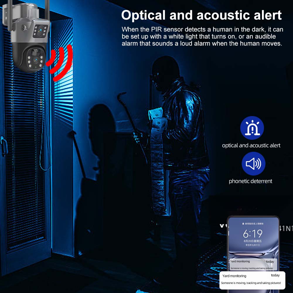 4K 8MP Dual Lens Solar Outdoor WiFi Surveillance Cameras PIR Human Detection Security Protection PTZ CCTV Camera