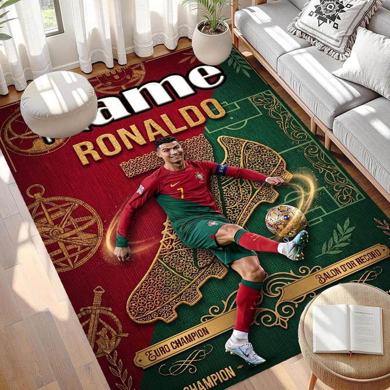 Custom Name Personalized Cristiano Ronaldo Print Carpet, Versatile Home Decor Rug, for Playroom, Apartment, Balcony, Entryway, Hallway Gift