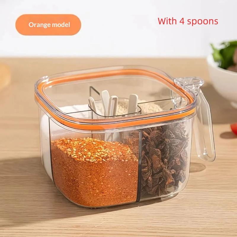 1 Set Multi Grid Multi-Function Seasoning Storage Jar Glutamate Pepper Storage Transparent Seasoning Box