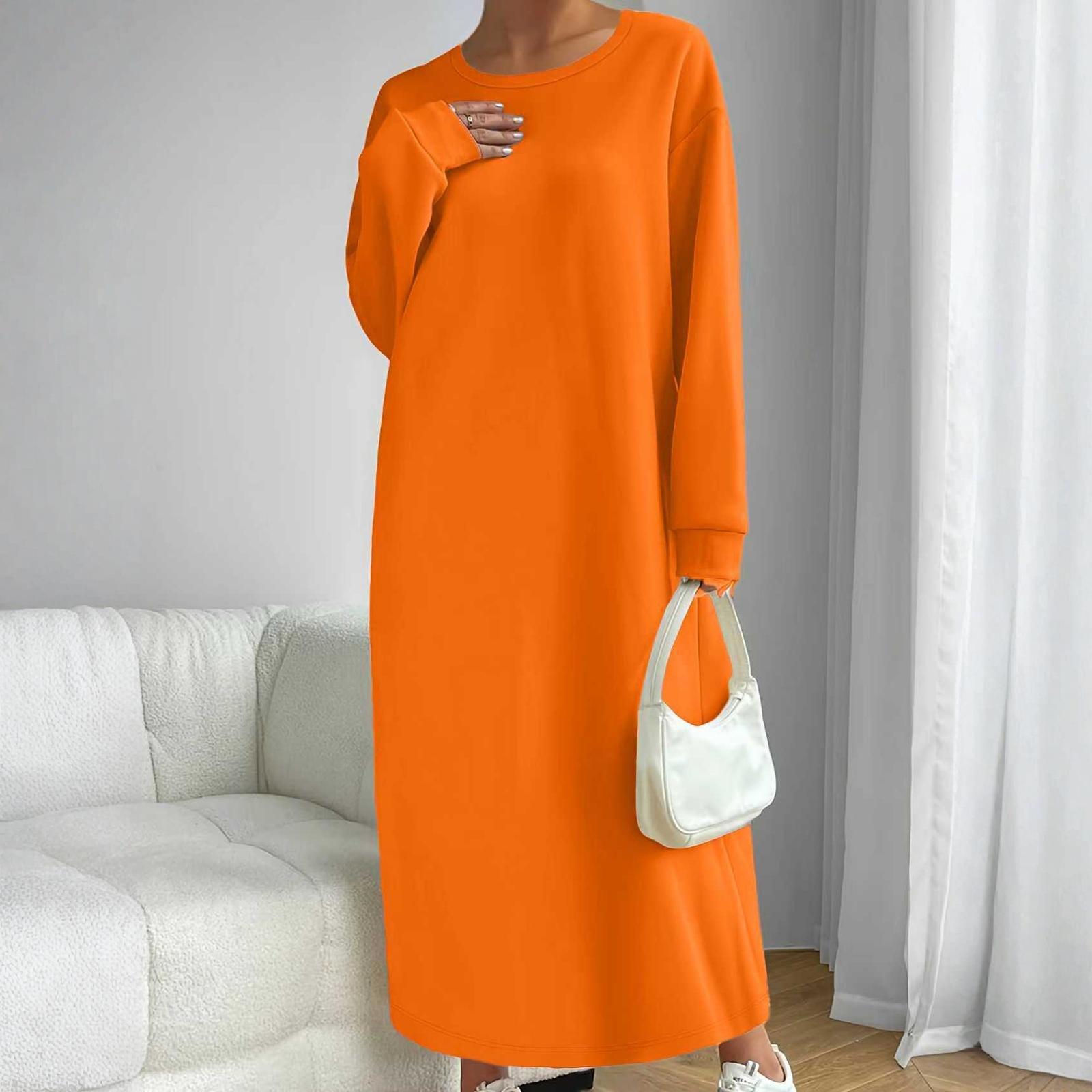 

Жіноча модна сукня однотонного кольору з довгим рукавом та круглим вирізом XXL