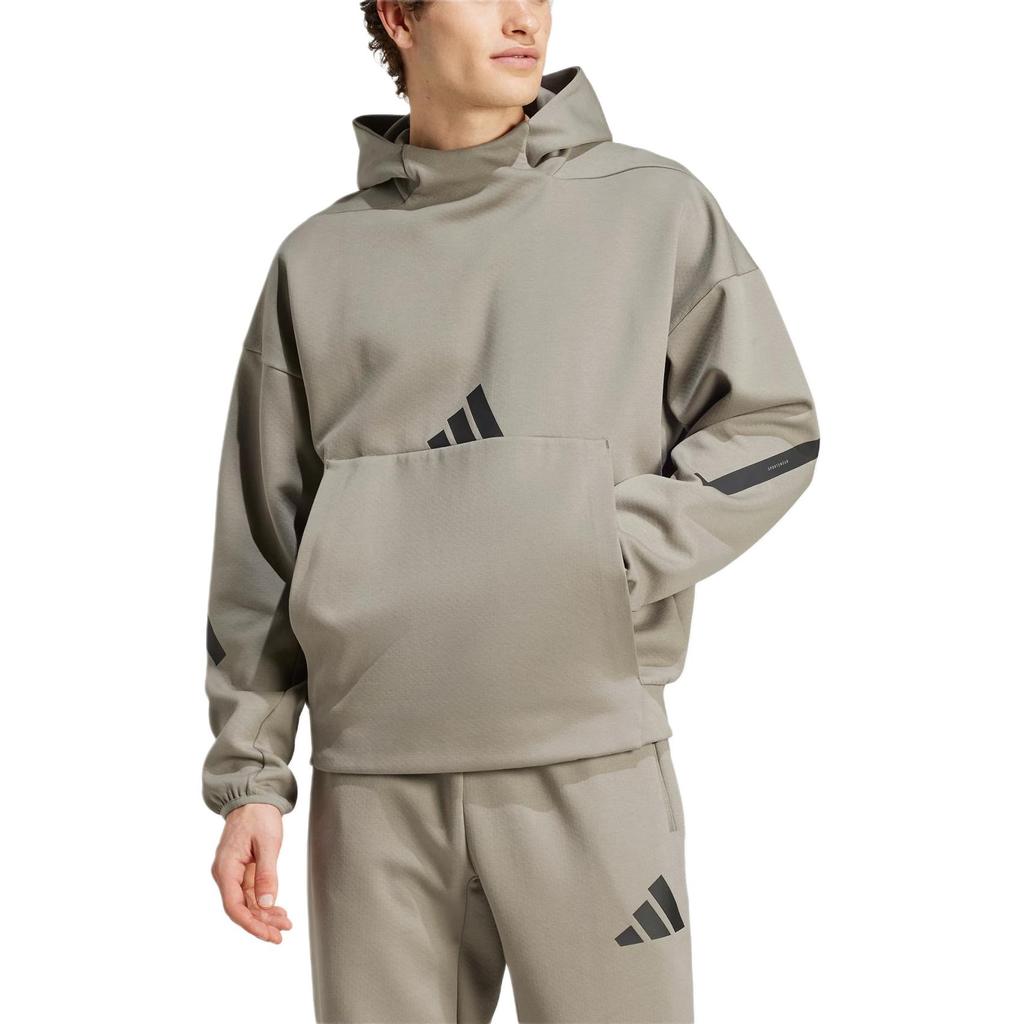 Adidas Zne Mikina Logo Značky Oboustranná Pletená Pohodlná Tréninková Mikina s Kapucí Pánské mikiny Hnědá JE3071