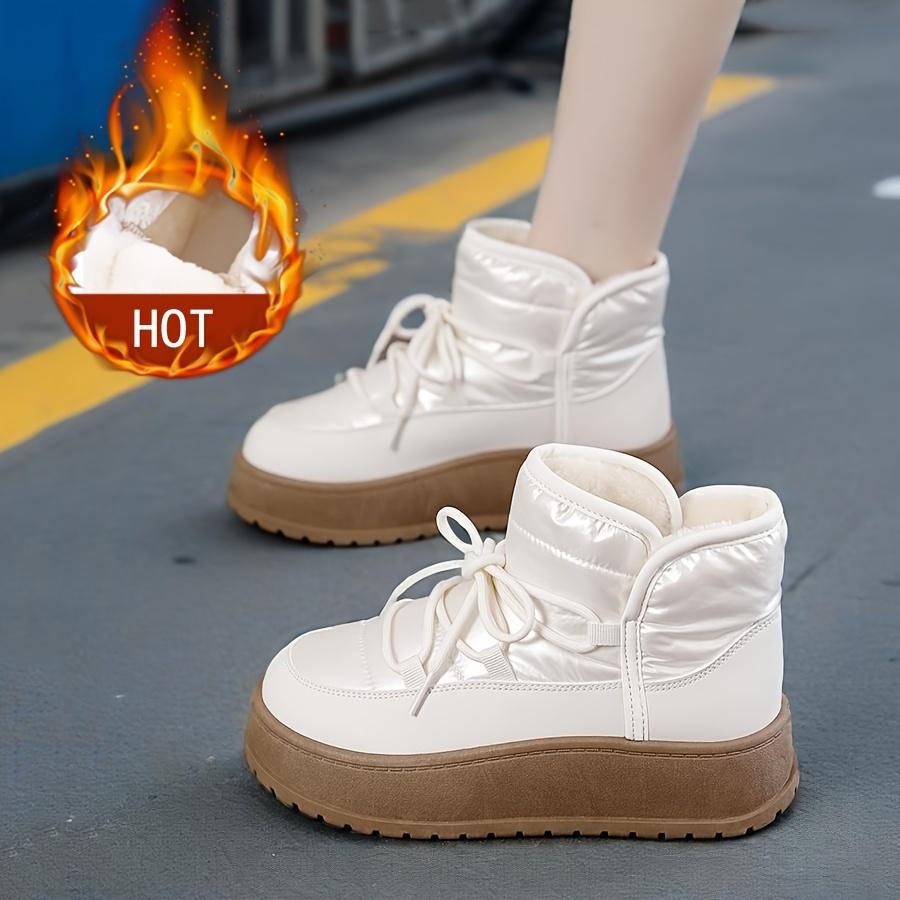 

Женские зимние сапоги для снега, утепленные, теплые, высокие ботильоны на шнуровке, нескользящая подошва из ТПУ, зимние сапоги для женщин для холодной погоды 38 белый