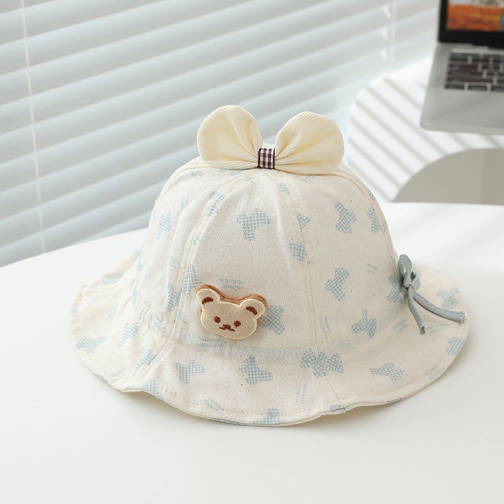 Baby Cotton Cap 46cm 3-12 Months Cartoon Bear Fisherman Hat Spring Summer Infant Toddler Cute Floppy Bow girls Sun Hat