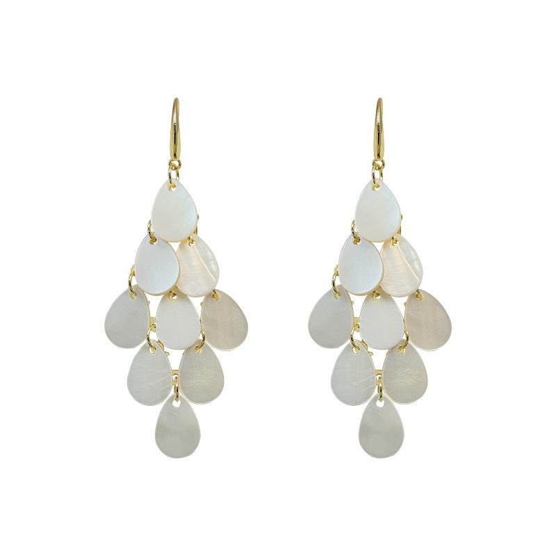 Teardrop Shell Hand-stitched Dangle Earrings - Holiday Style Fashion Jewelry