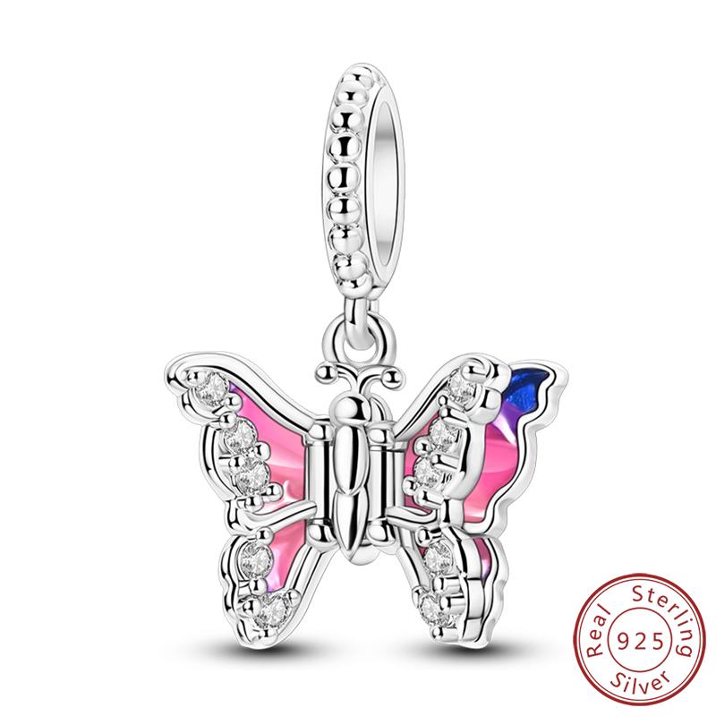 Elegant S925 Silver Butterfly & Dragonfly Multicolor Charms Beads Pendant 3mm DIY Fine Jewelry Making Accessories Gifts