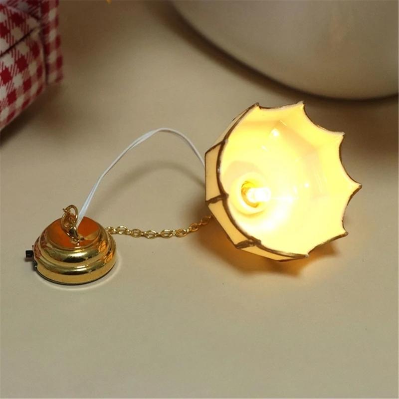 1/12 Scale Dollhouses Chandelier Vintage Gold Ceiling Light for Dollhouses Bedroom and Study Area Scene Display Furniture
