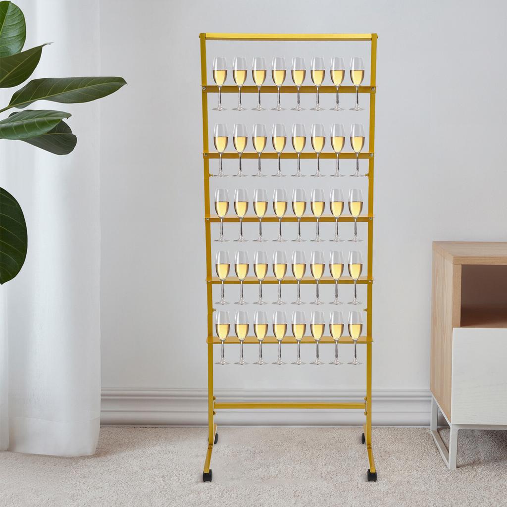 5-Tier Gold Steel Champagne Wine Glass Holder, Rotatable Swivel Casters Stable Flutes Display Stand, Party Glass Storage Rack