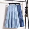 Spring Summer Women Skirts Vintage High Waist Elastic Patchwork White Black Chic Long Cake A-line Skirt