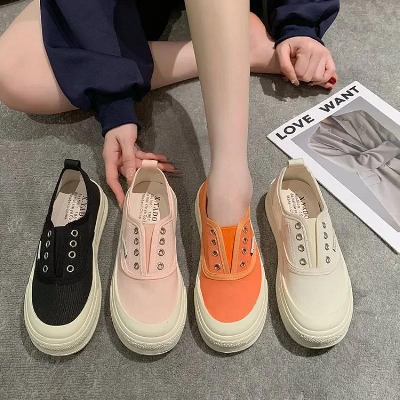 Fashion Women Canvas Flat Shoes Spring and Autumn New Fashion Women Breathable Thick Soled Low Top Tennis Casual Canvas Sneakers