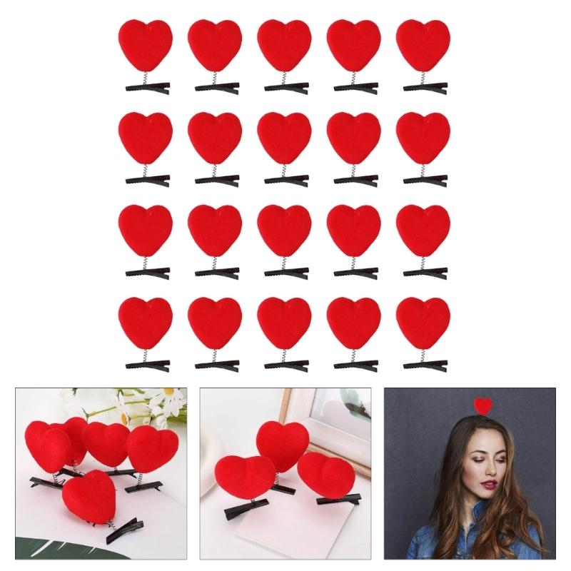 3D Love Heart Hair Pin Plush Hair Clip Valentines Day Barrettes 20Pcs Theme Event Holiday Party Hair Styling Accessories