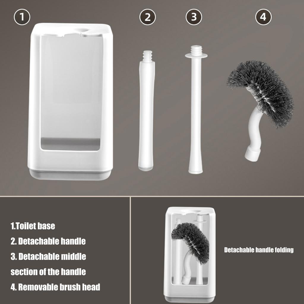 Compact Bathroom Brush and Holder Set for Deep Scrubbing In Tight Space Curved Design Toilet Bowl Scrubber Long Handle