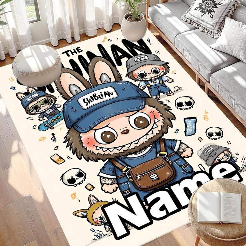 Custom Name Personalized Labubu Print Carpet, Versatile Home Decor Rug, for Playroom, Apartment, Balcony, Entryway, Hallway Gift
