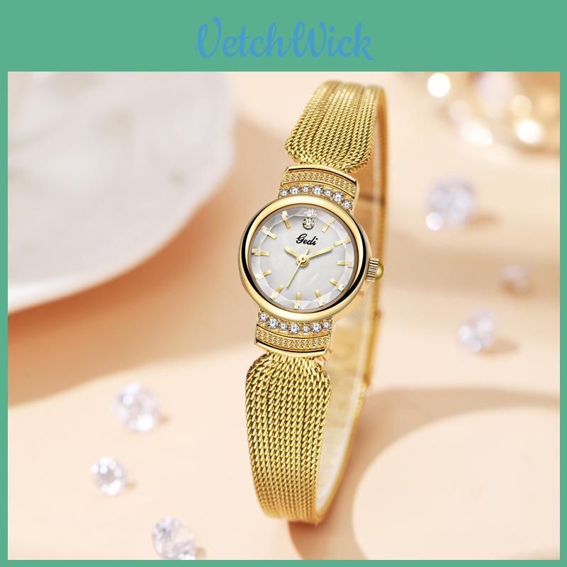 Gedi Midcentury Inspired Metal Dial Ladies Watch With Mineral Glass And Leather Strap