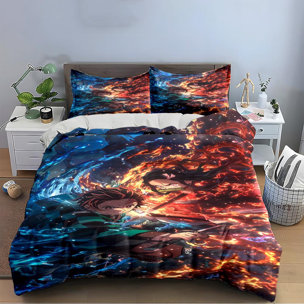Anime Fire and Water Battle Bedding Set Bedding set (1 duvet cover, 2 pillowcases, duvet not included)