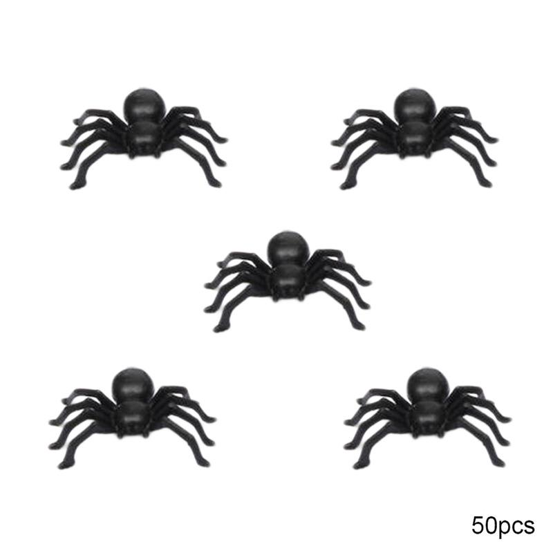 50 Stück Plastik Schwarze Spinne Streichspielzeug Halloween Spukhaus Requisite Dekorationen Weihnachten Kindertag Geschenk 2025