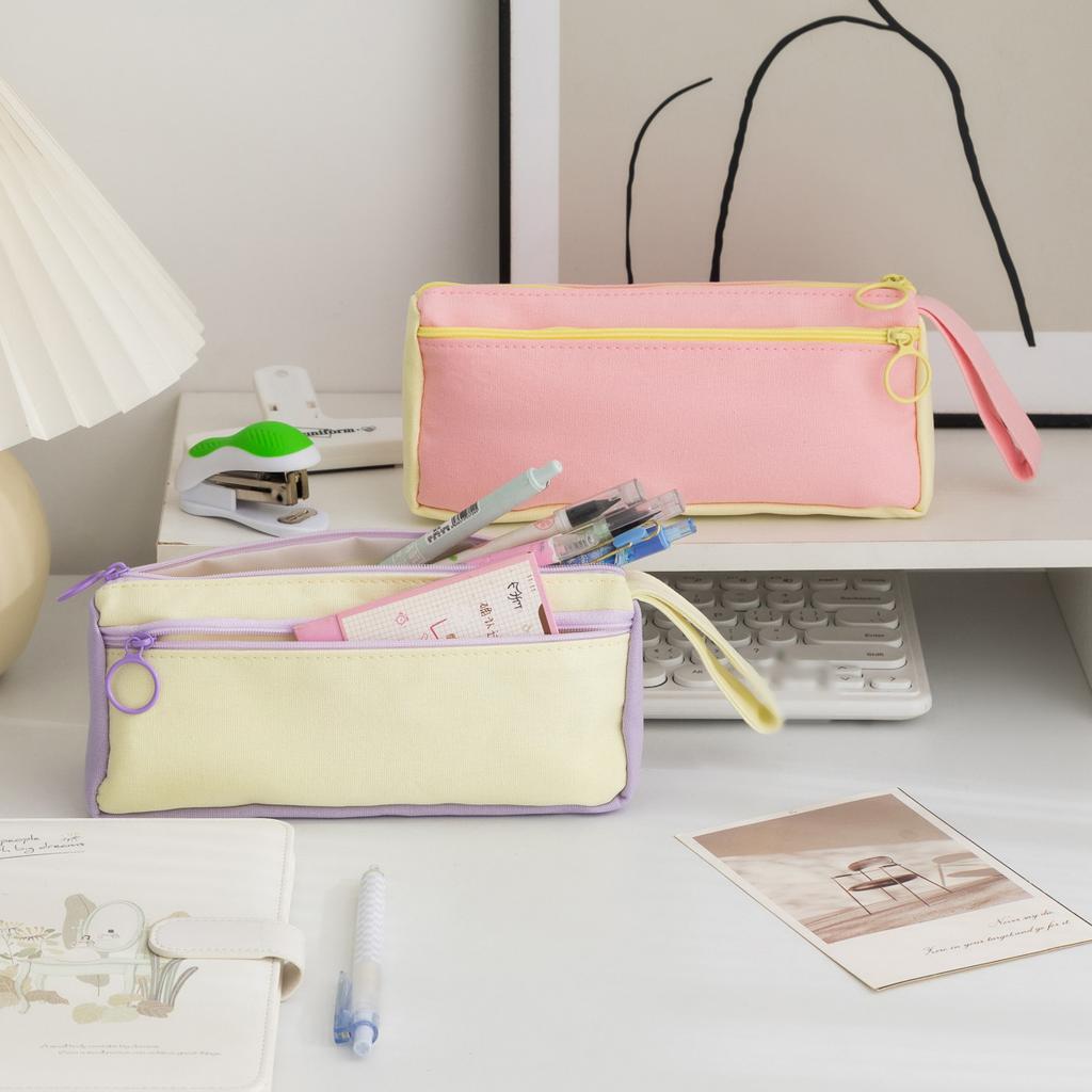 Korean style simple aesthetic pencil case for kids boys and girls large capacity stationery organizer with zipper design for school