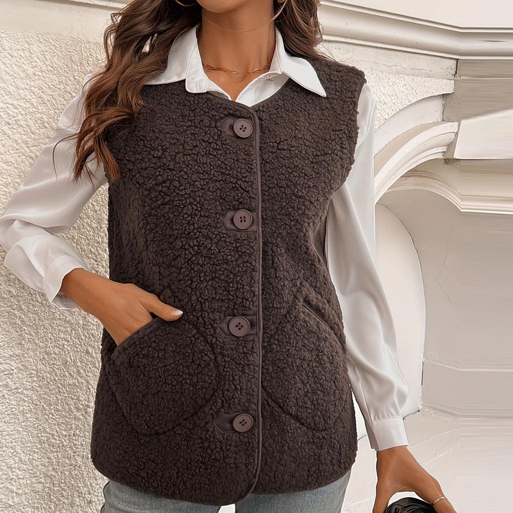 Women's Solid Color Fashionable Pocket Vest Top Jacket