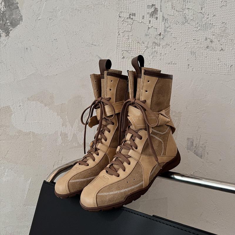 Cowhide version~ Flat bottom inner height increase Martin boots women's 2025 new boots matte leather lace-up short boots German training boots