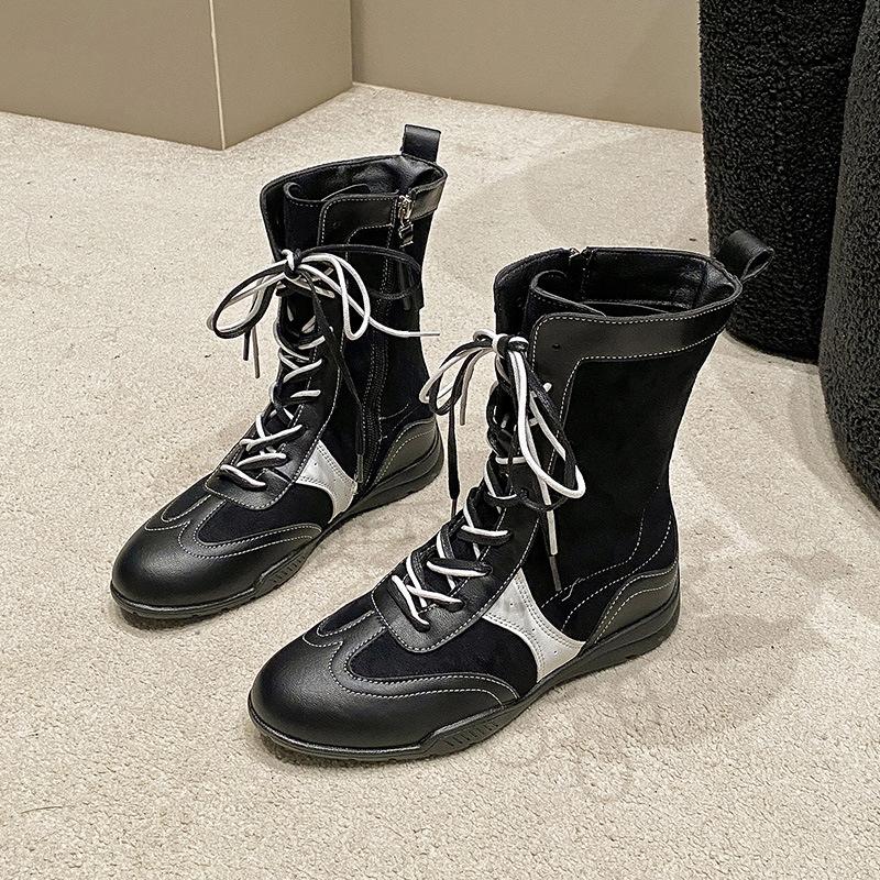 Wasteland Wind Soft Leather Women's Boots 2025 Summer Boxing Boots Women's Medium Tube Thick-soled High-top Casual Tooling Martin Boots Women's Tide