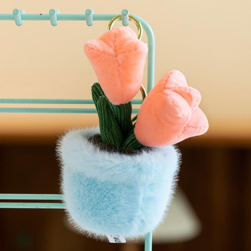 Simulation Healing Plants Tulip Flowers Plush Pendant Cake Keychain Push Gift Wedding Souvenir