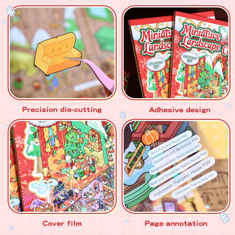 10Pcs/Set Cartoon Christmas Miniature Scene Diorama Stickers Diy Handmade Stacked Scrapbook Stickers Holiday Decoration Gifts