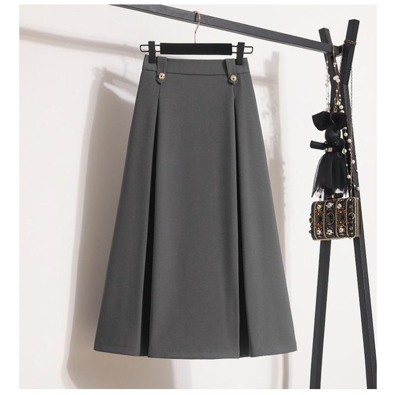 DIMANAF 2024 Spring Summer Plus Size Damkjolar Lös resår i midjan Oversize Mode A-Line solida veckade långa kjolar