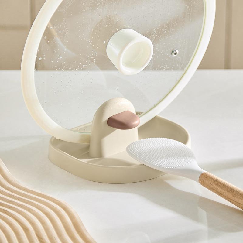 New Spoon Rest with Pot Lid Holder For Stove Top, Spoon Holder for Kitchen Counter, Neat & Drip-Free While Cooking or Eating