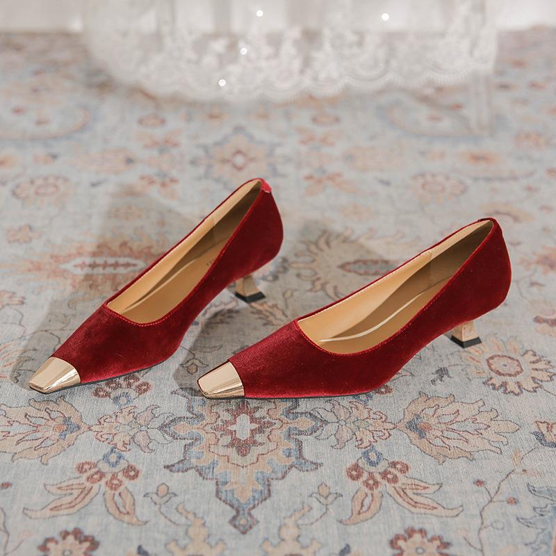 Fashion Metal Head High Heels Women's Summer Fashion Low Heel Commuter Four Seasons Pumps Cat Heel Daily Women's Shoes Mid Heel Pumps