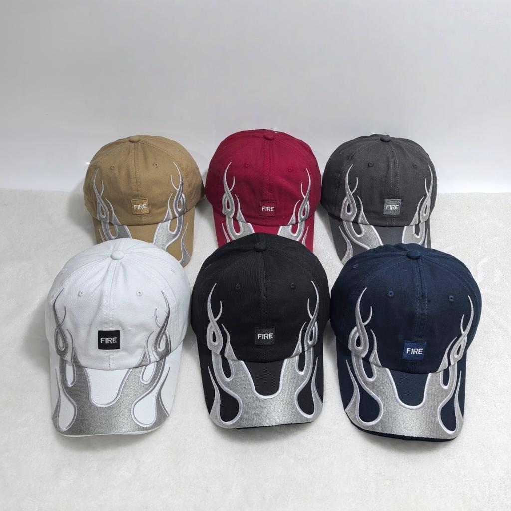 American Retro Y2K Flame Embroidery Baseball Cap Adjustable Fire Pattern Cotton Dad Hat Streetwear Hip Hop Hat for Men Women