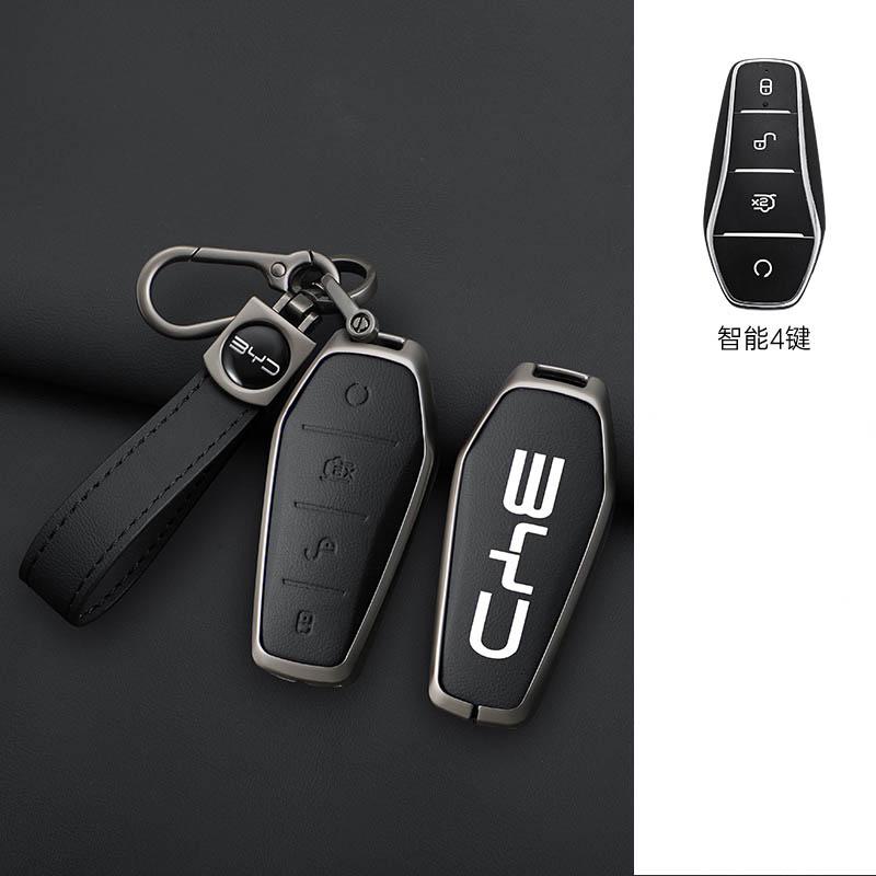 4 Button Car Key Cover For Byd Atto 3 Han Ev Dolphin Pro Tang Dm Qin Plus Max Yuan Zinc Alloy Leather Car Key Case Cover